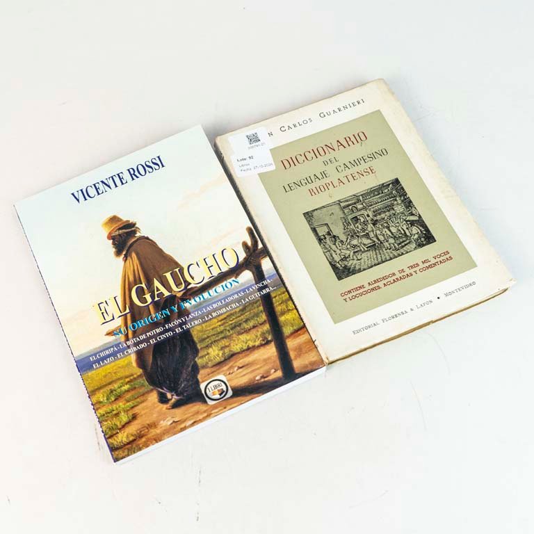 Lote de 2 Libros: "El Gaucho" por Vicente Rossi y "Diccionario del Lenguaje del Campesino Rioplatense" por Juan Carlos Guarnieri