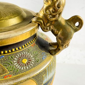 Potiche oriental en porcelana asas animales mitológicos tapa en bronce de 29 cm - imagen 5