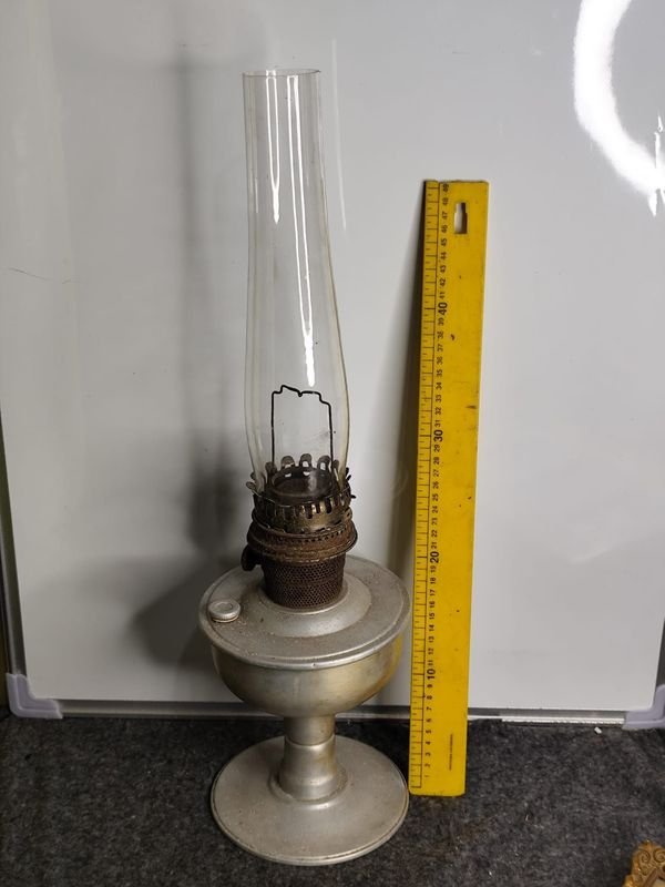Lámpara de Aceite Aladdín Antigua con Tubo de Vidrio Original
