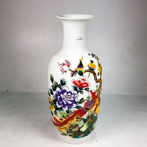 Florero de Porcelana Blanca con Diseño Floral y Pájaros, 48 cm - imagen 2