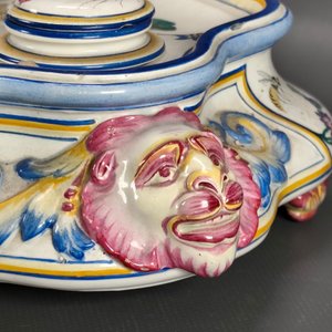 Tintero Antiguo de Cerámica Pintado a Mano con Tapas y Detalles de Rostros - imagen 8