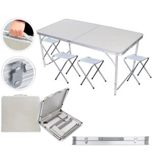 Mesa Plegadiza de Metal con 4 Banquitos de Plástico - imagen 3