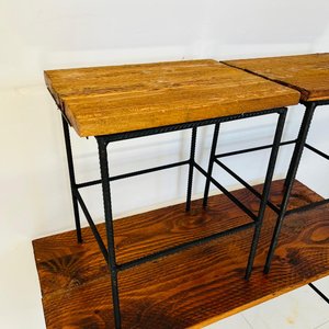 Lote de 3 Bancos Rústicos de Madera y Hierro - imagen 2