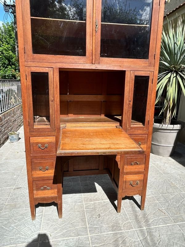 Gran Mueble Roble Macizo Secretario Escritorio Biblioteca - imagen 9