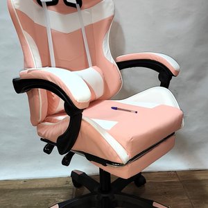 Silla Gamer Tapizada Eco Cuero Rosado/Blanco, Reclinable con Apoya Pies - imagen 3