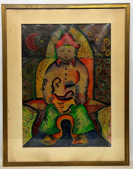 Lote siguiente: Pintura de un niño disfrazado en estilo folk art