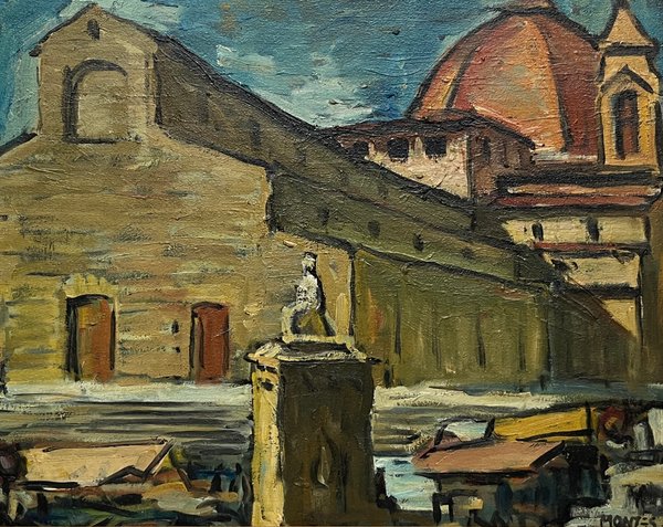 Lote siguiente: Pintura de paisaje de Jose Montes, óleo sobre tela
