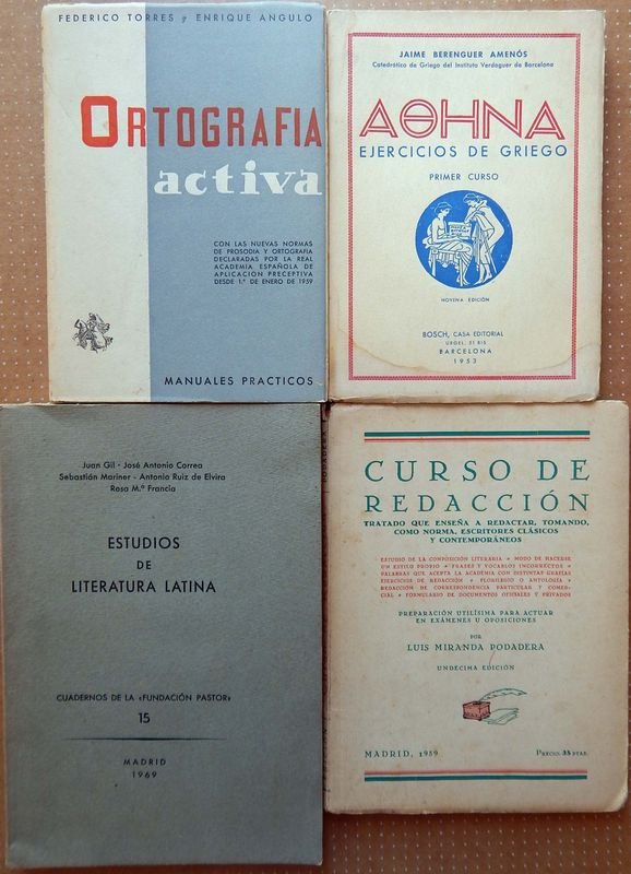Lote de 4 Libros: Ortografía Activa, Ejercicios de Griego, Cursos de Redacción y Estudios de Escritura Latina