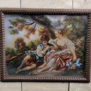 Alhajero Antiguo de Hueso con Pintura Romántica Firmada - imagen 4