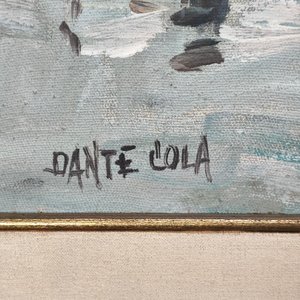 Óleo sobre lienzo "Puerto" firmado Dante Cola, con marco dorado - imagen 3