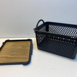 Canasto Organizador Negro Plástico con Tapa Madera 29.5x24x19cm - imagen 3