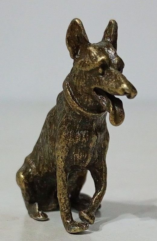 Figura Miniatura Bronce Perro Pastor Alemán