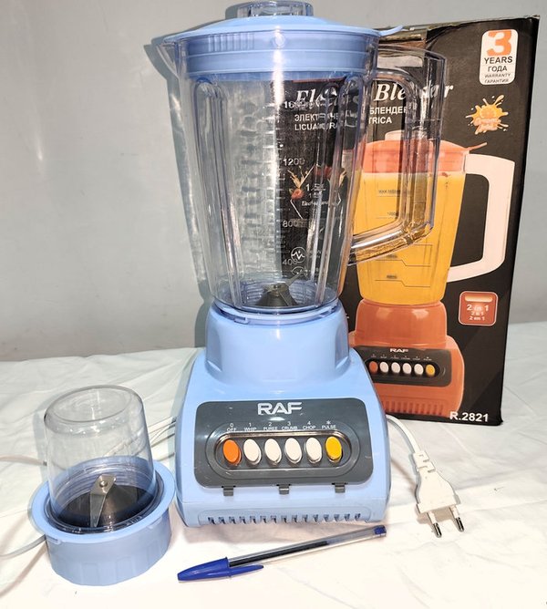 Licuadora RAF Dos en Uno con Vaso Picador Celeste Nueva en Caja