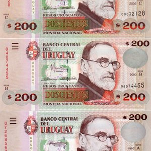 Lote de 3 Billetes Uruguayos de $200 Sin Circular (Series A, B, C) - imagen 2