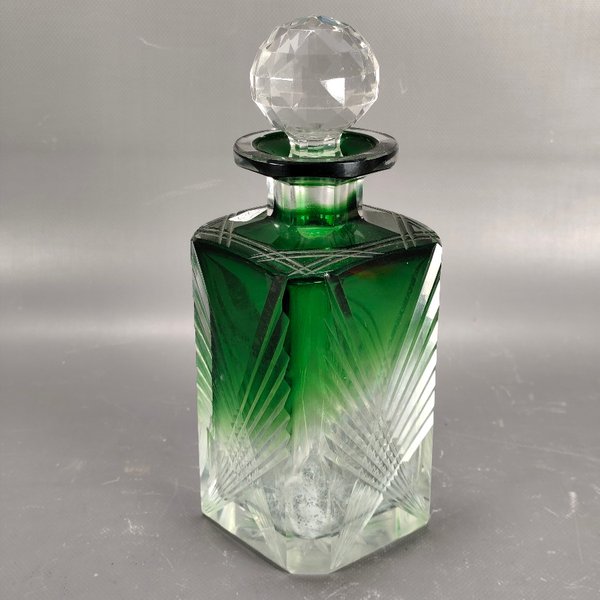 Botellón de Cristal Tallado Verde Degradé con Diseño Facetado - imagen 1
