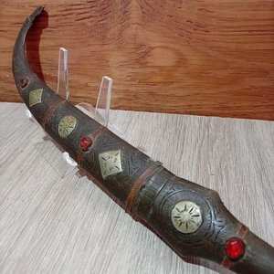 Antigua Daga Jambiya Turca con Vaina y Cabo de Bronce Decorada - imagen 3