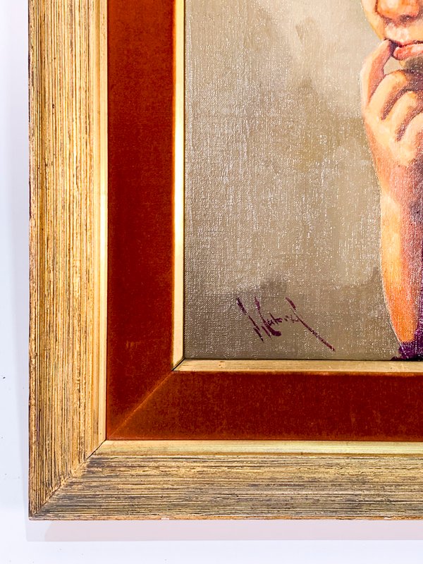 Pintura óleo sobre tela, niño con mano en la boca - imagen 2