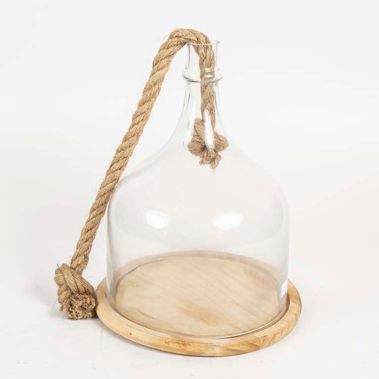Quesera de Vidrio con Base de Madera y Detalle de Soga