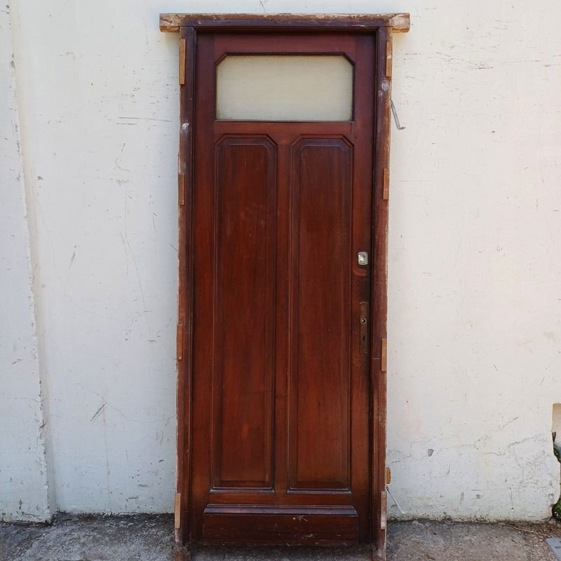 Puerta de tablero y vidrio con marco, completamente en cedro - imagen 4