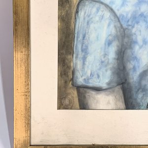 Cuadro al pastel: Retrato de niño con flores, firmado - imagen 2