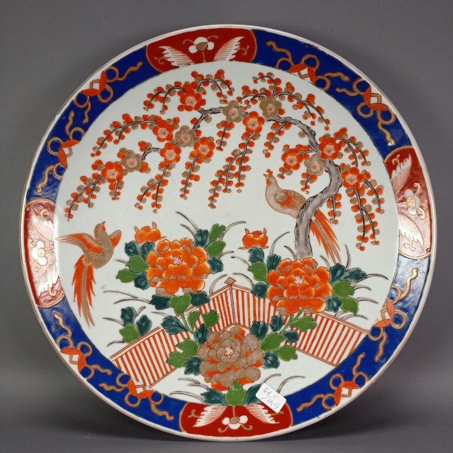 Plato de porcelana japonés pintado a mano con diseño floral y pájaros - imagen 2