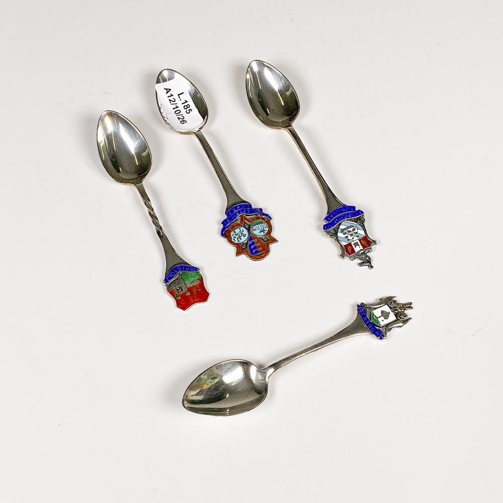 Lote de 4 Cucharitas de Plata Inglesa con Esmalte y Escudos