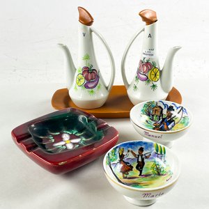 Set de Cerámica: 2 Aceiteras, 2 Compoteras, 1 Cenicero y 1 Base - imagen 1