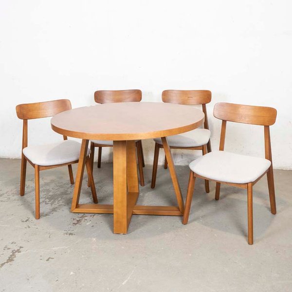 Mesa de Comedor Circular Nórdica con 4 Sillas Tapizadas - imagen 1
