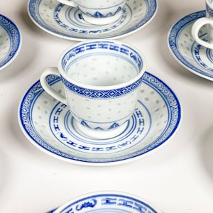 Juego de 7 Pocillos de Porcelana China "Grano de Arroz" con Platillos - imagen 4