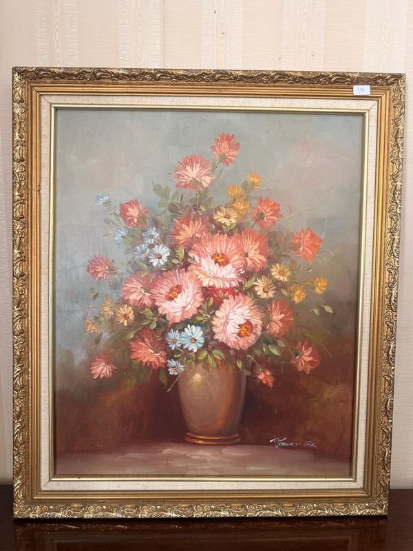 Pintura al óleo de florero con flores, 70x60 cm - imagen 1