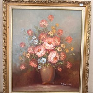 Lote anterior: Pintura al óleo de florero con flores, 70x60 cm