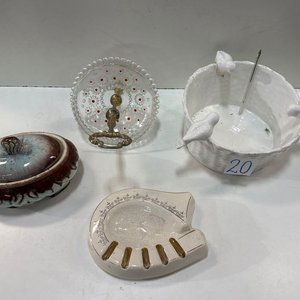 Fuente Enlozada con Pajaritos, Cenicero y Fuente con Tapa - imagen 2