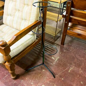 Sillón Reclinable Beige y Soporte para Plantas Metálico Negro - imagen 2