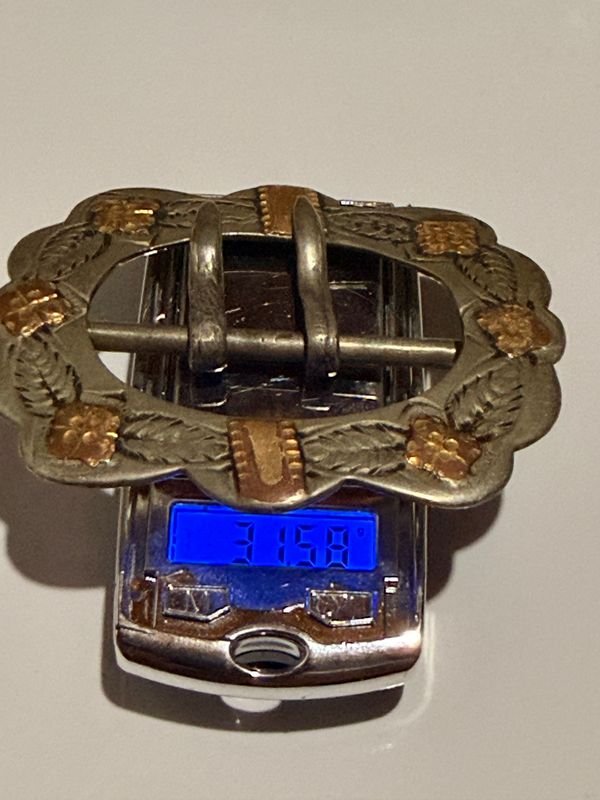Hermosa hebilla antigua de plata y oro - imagen 2