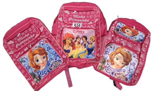 Set de 3 Mochilas Infantiles Rosas con Personajes de Disney Princess