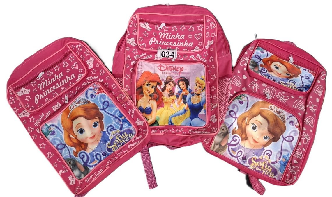 Set de 3 Mochilas Infantiles Rosas con Personajes de Disney Princess