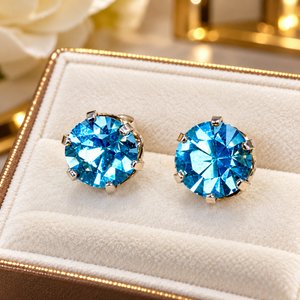 Elegantes Caravanas de Plata 925 con Cristales Azules Facetados - imagen 3