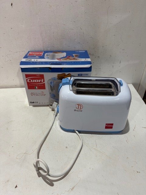 Tostadora Eléctrica Cuori Brucino Blanca y Celeste - Sin Uso