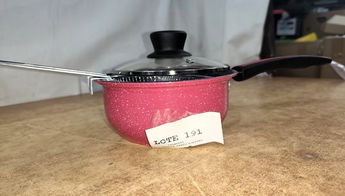Cacerola esmalta con tapa de vidrio y canasto fritador, 18cm, nueva - imagen 4