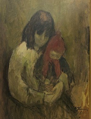 Oleo "Maternidad" de Manuel Lima, 70 x 50 cm, 1985