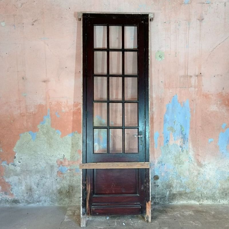 Puerta antigua colonial con vidrio y tablero de pinotea - imagen 4