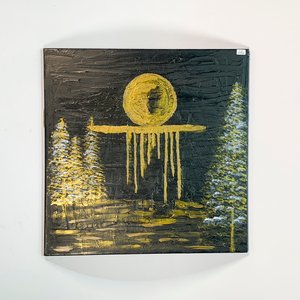Cuadro Óleo Paisaje Nocturno con Luna y Árboles en Negro y Dorado - imagen 1