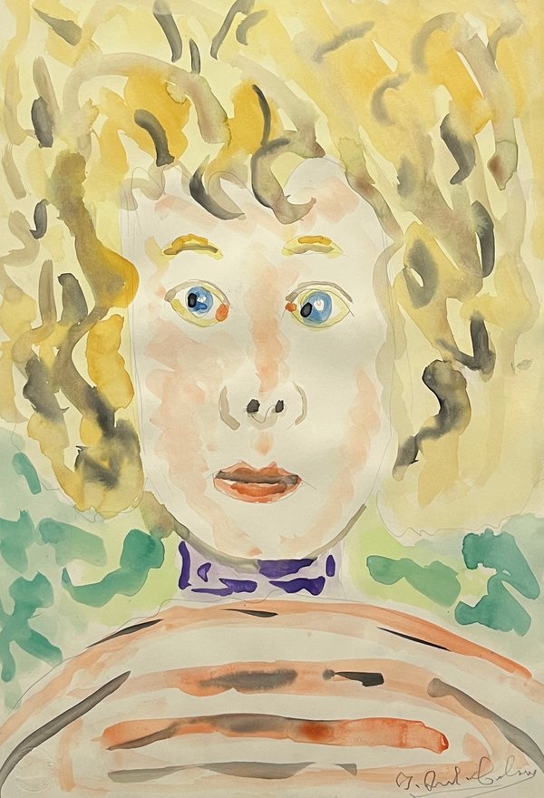 Acuarela "Niña" de Raúl Cabrera, 50 x 34 cm - imagen 1