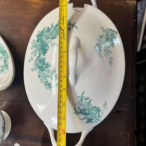 Vajilla Antigua de Loza Blanca con Decoración Floral Verde - imagen 4