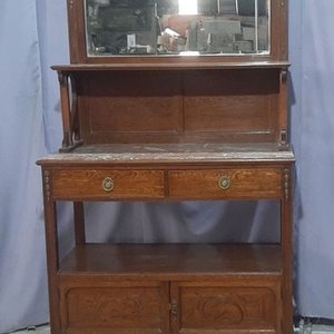 Mueble Antiguo de Roble con Espejo Biselado y Tapa de Mármol - imagen 3