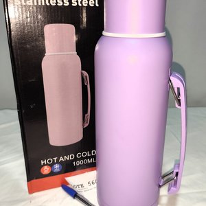 Kit Termo Acero Inoxidable Tipo Americano Violeta 1000ml con Tapa Doble Goma y Caja - imagen 2