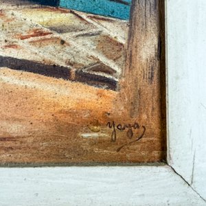 Cuadro al Óleo sobre Tela: Barcos en Puerto, 39x29 cm - imagen 3