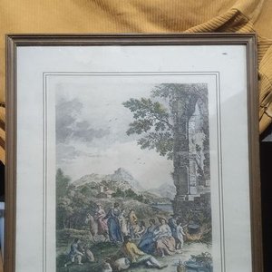 Lote siguiente: grabado antiguo al aguafuerte y buril que parece ser una estampa del siglo XVIII del artista Fabio Berardi basada en una obra de Santi Pacini