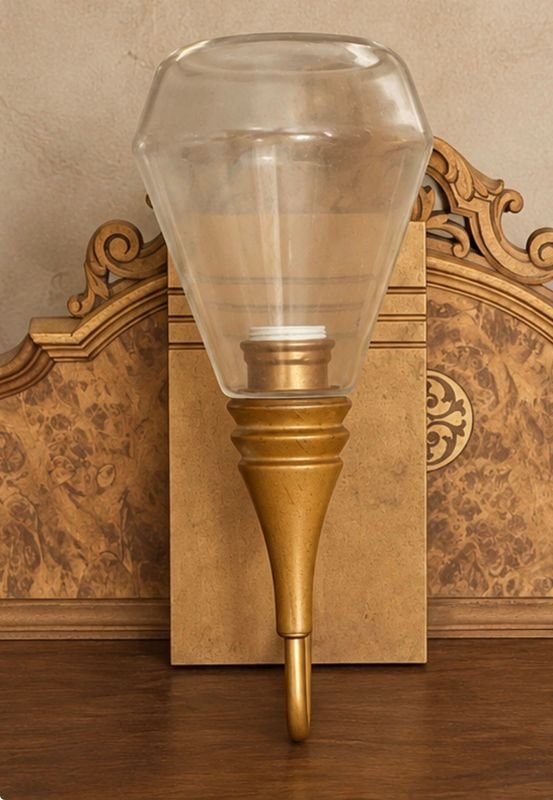 Aplique de Pared Vintage Madera y Vidrio Dorado