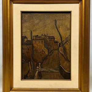 Oleo "Pueblo" de Edgardo Ribeiro, 1944 - 39 x 29 cm - imagen 2